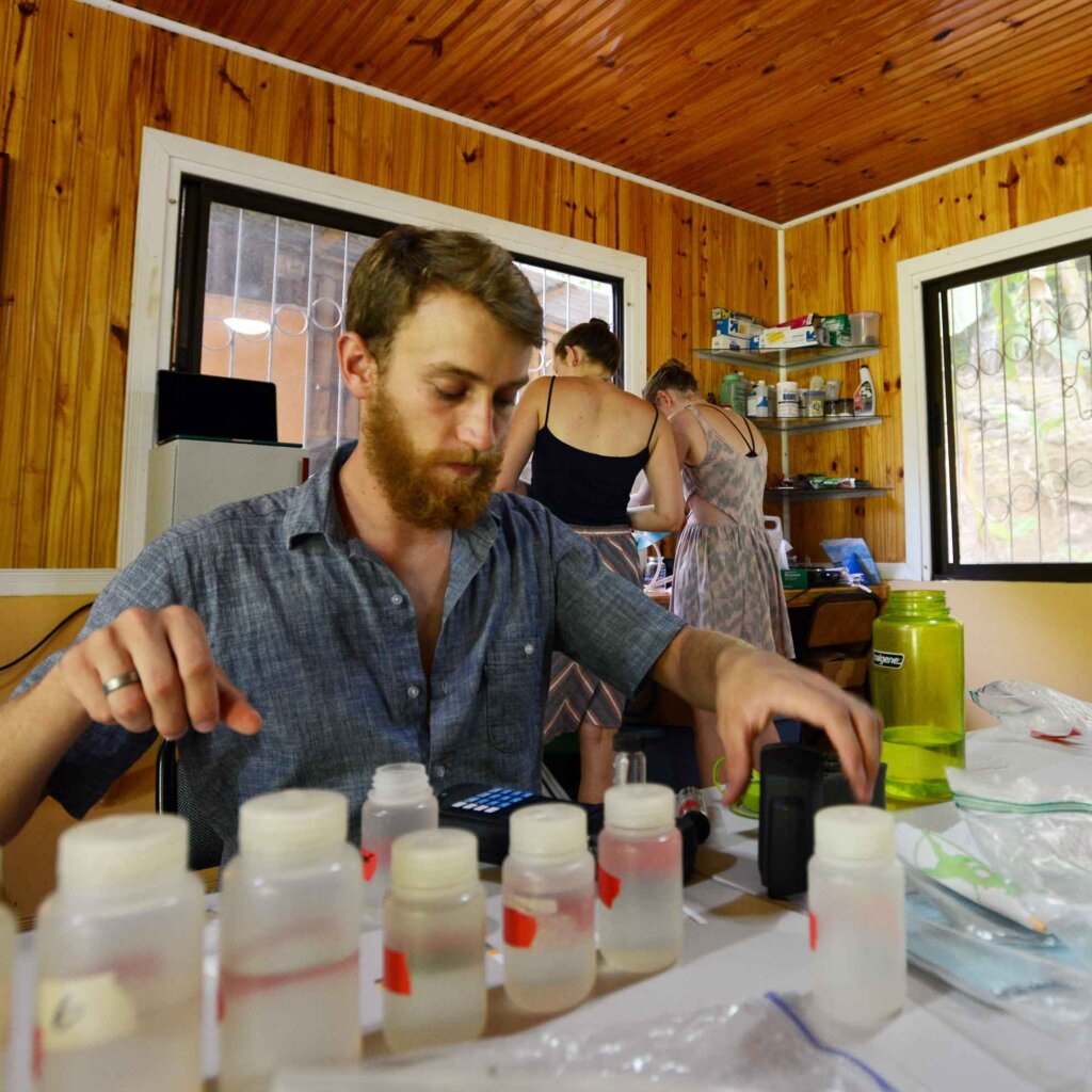 a student works in the labe at the Firestone Station in Costa Rica